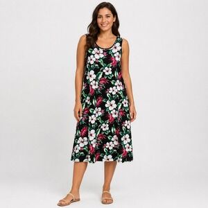 Vintage Sharkie Clothing Co. Hawaiian Dress Womens Large Black 100% Cotton